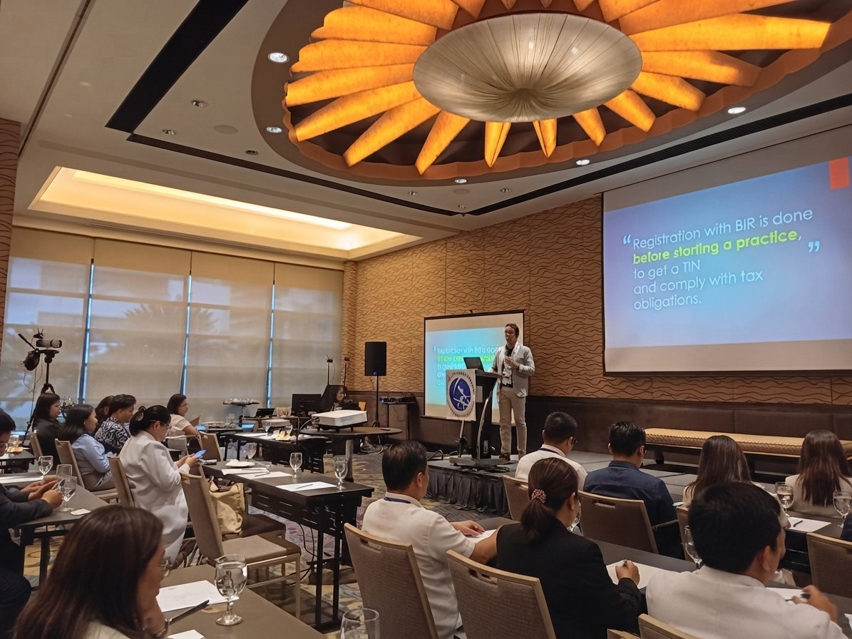 Dr. Gary Viray speaking about BIR registration at a medical conference