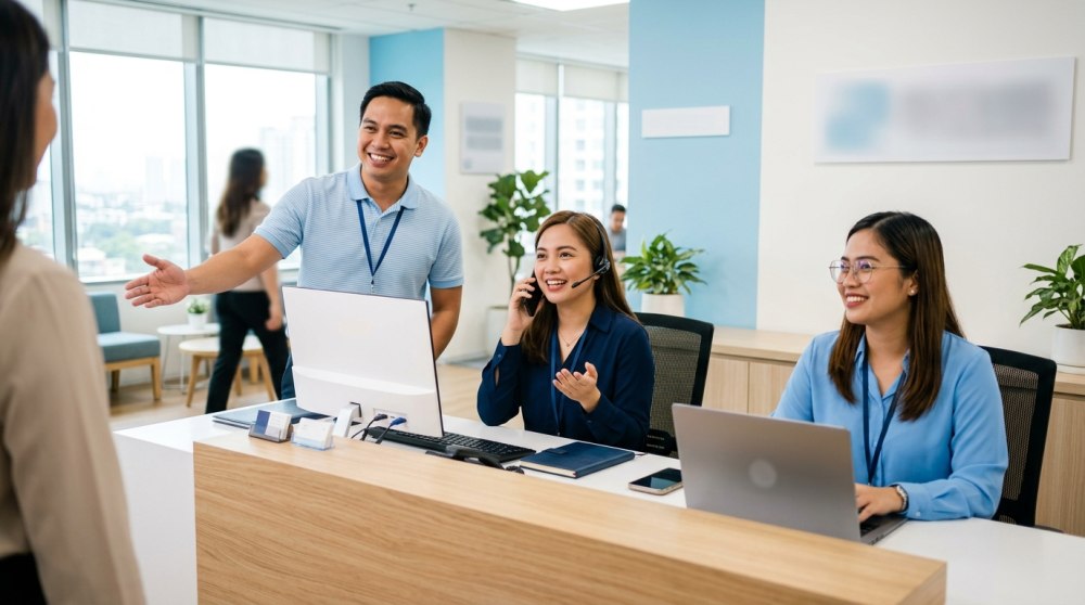 The Better Practice support team welcoming a visitor at the front desk